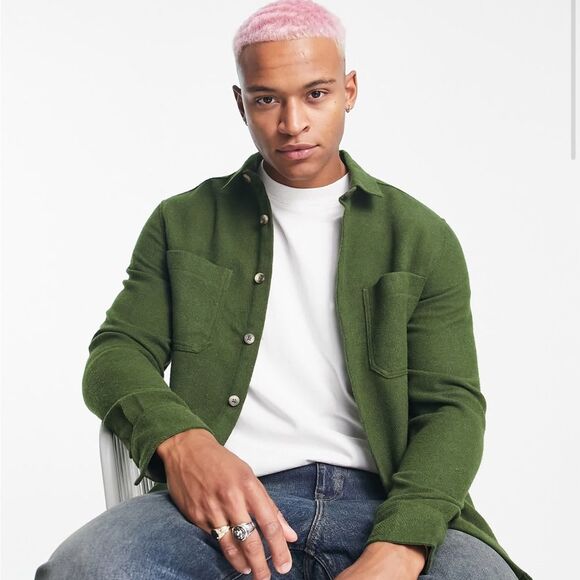 🎊MUST GO free shipping! ASOS DESIGN wool mix shacket in olive green - size Small - Picture 5 of 10